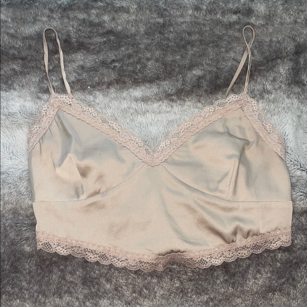 Garage Lace Trim Satin Crop Top - Cream
